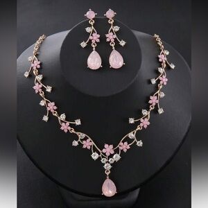 Pink Floral Necklace and Earring Set